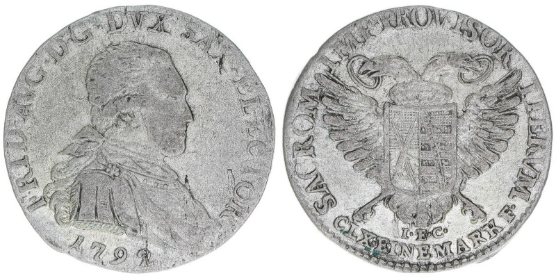 Vikariat von Friedrich August III.
Sachsen. 1/12 Taler, 1792 IEC. 3,14g
KM#1031
...