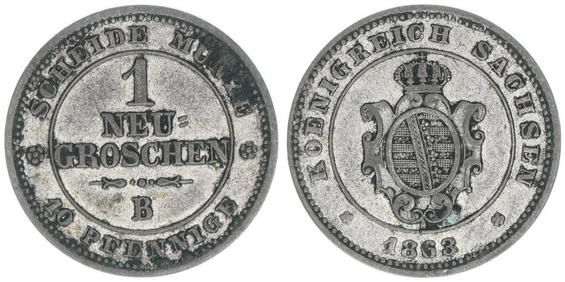 Johann 1854-1873
Sachsen. 1 Neugroschen, 1863 B. 2,12g
AKS 147
ss
