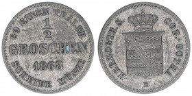 Ernst II. 1844-1893
Sachsen Coburg Gotha. 1/2 Groschen, 1868 B. 1,00g
AKS 112
ss