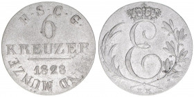 Ernst I. 1806-1844
Sachsen Coburg Gotha. 6 Kreuzer, 1828 EK. 2,38g
AKS 81
ss+