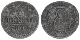 Ernst 1806-1826
Sachsen Coburg Saalfeld. 6 Pfennige, 1808. 1,00g
AKS 142
ss