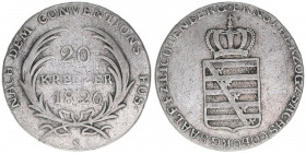Ernst 1806-1826
Sachsen Coburg Saalfeld. 20 Kreuzer, 1826 S. 6,37g
AKS 131
ss-
