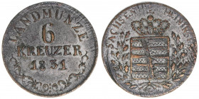Bernhard II. 1831-1835
Sachsen Meiningen. 6 Kreuzer, 1831. 2,00g
AKS 194
ss