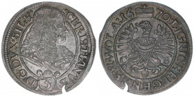 Christian
Schlesien Liegnitz Brieg. 3 Kreuzer, 1670 CB. 1,68g
FuS1936
ss+