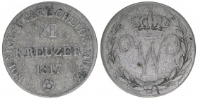 Wilhelm I. 1816-1864
Württemberg. 6 Kreuzer, 1817. 2,35g
AKS 94
ss-