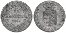 Wilhelm I. 1816-1864
Württemberg. 6 Kreuzer, 1839. 2,51g
AKS 99
ss