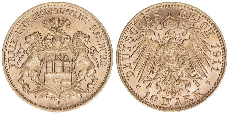 Freie und Hansestadt
Hamburg. 10 Mark, 1911 J. 4,00g
J.211
stfr-