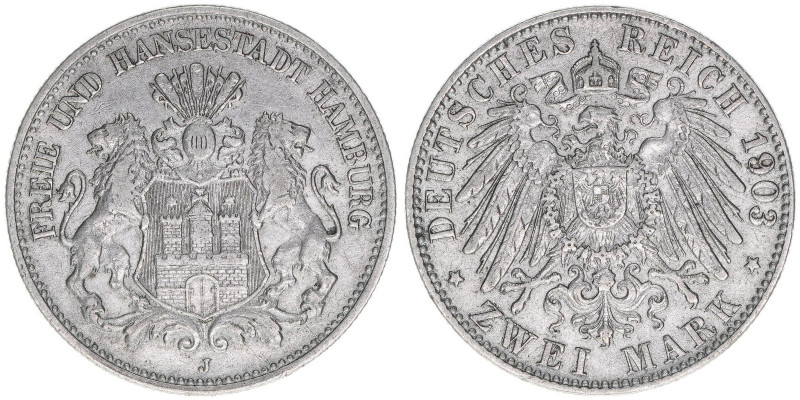 Freie und Hansestadt
Hamburg. 2 Mark, 1903 J. 11,05g
AKS 48
ss+