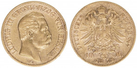 Ludwig III. 1848-1877
Hessen. 10 Mark, 1872 H. 3,93g
J.213
ss
