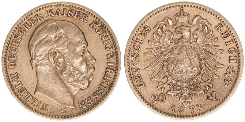 Wilhelm I. 1861-1888
Preussen. 20 Mark, 1873 C. 7,92g
AKS 109
ss/vz