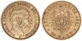 Wilhelm I. 1861-1888
Preussen. 20 Mark, 1881 A. 7,93g
AKS 110
ss/vz