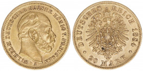 Wilhelm I. 1861-1888
Preussen. 20 Mark, 1884 A. 7,95g
AKS 110
vz-