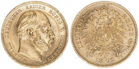 Wilhelm I. 1861-1888
Preussen. 10 Mark, 1872 A. 4,00g
AKS 111
stfr-