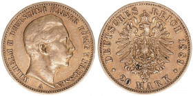 Wilhelm II. 1888-1918
Preussen. 20 Mark, 1889 A. 7,93g
AKS 123
ss/vz