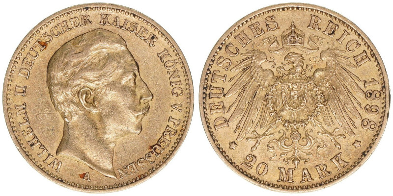 Wilhelm II. 1888-1918
Preussen. 20 Mark, 1898 A. 7,93g
AKS 124
ss/vz