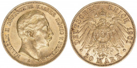 Wilhelm II. 1888-1918
Preussen. 20 Mark, 1901 A. 7,95g
AKS 124
vz