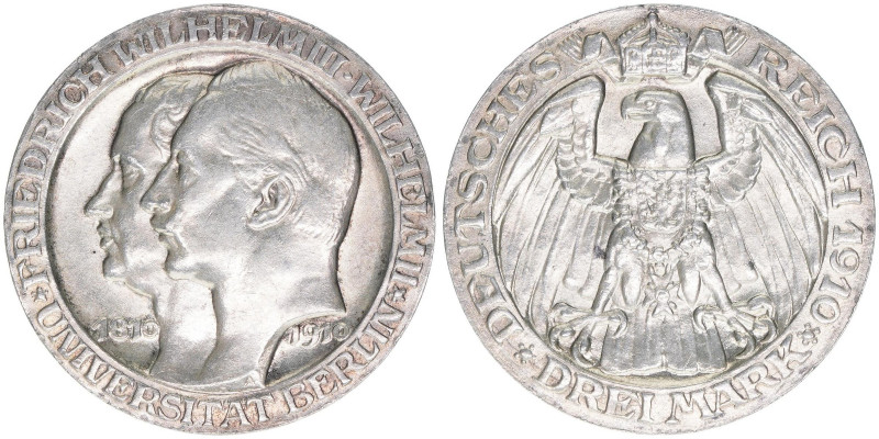 Wilhelm II. 1888-1918
Preussen. 3 Mark, 1910 A. aus Anlass des 100-jährigen Best...