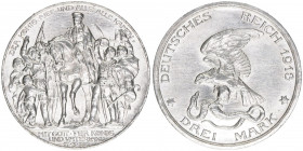 Wilhelm II. 1888-1918
Preussen. 3 Mark, 1913. anlässlich der Jahrhundertfeier der Befreiungskriege
16,63g
AKS 139
vz+