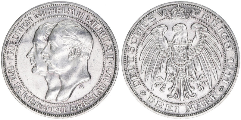 Wilhelm II. 1888-1918
Preussen. 3 Mark, 1911. 100 Jahre Universität Breslau
16,6...