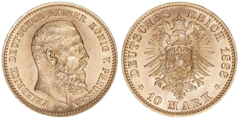Friedrich III. 1888
Preussen. 10 Mark, 1888 A. 4,00g
AKS 120
stfr