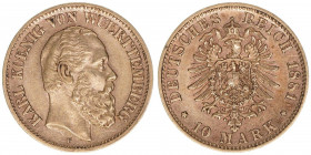 Karl 1864-1891
Württemberg. 10 Mark, 1881 F. 3,97g
AKS 136
ss/vz