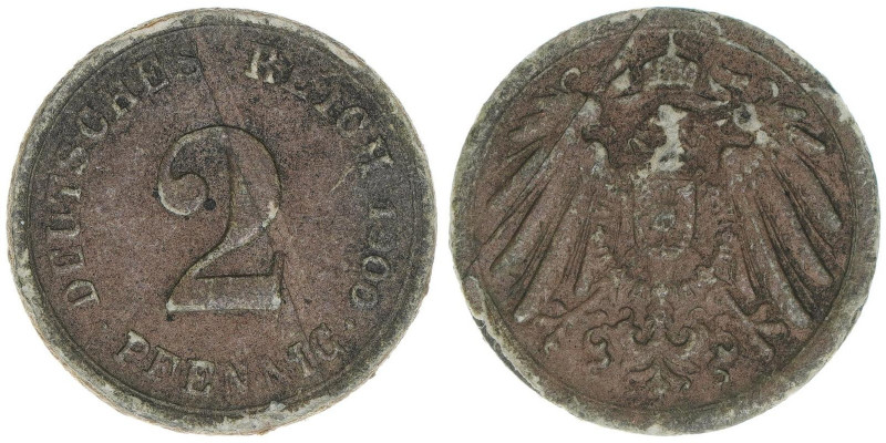 Proben
2 Pfennige, 1900. Probe aus Hartpappe, wohl Versuch für das Deutsche Reic...