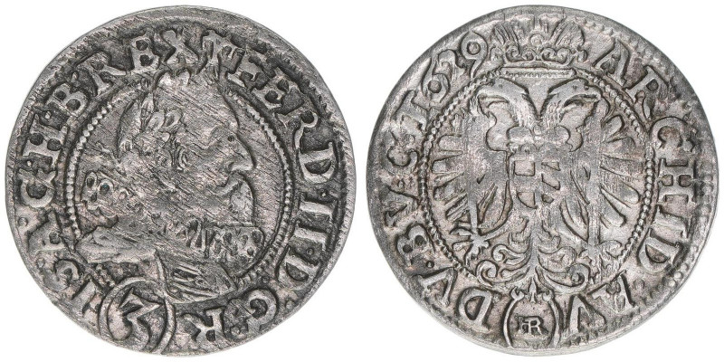 Ferdinand II. 1619-1637
Groschen, 1629 HR. Breslau
1,66g
Herinek 1286
ss