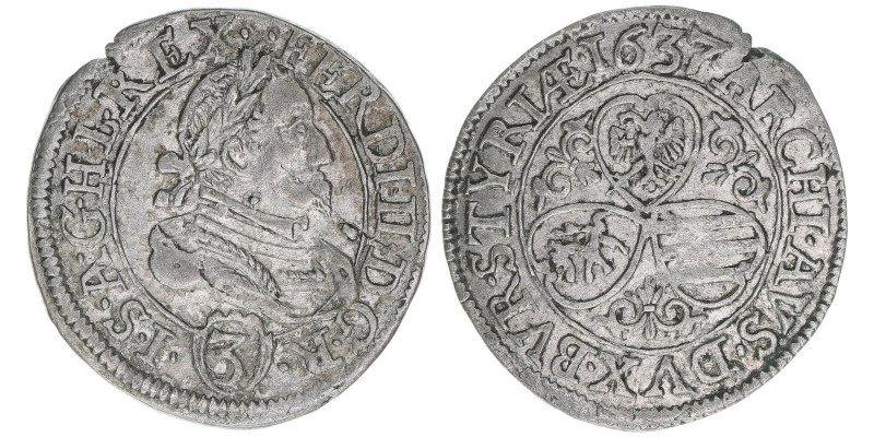 Ferdinand II. 1619-1637
Groschen, 1637. Graz
1,76g
Herinek 1098
ss+