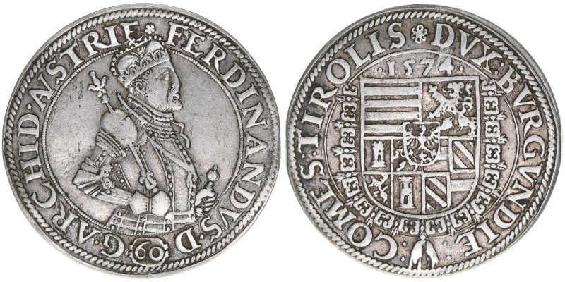 Erzherzog Ferdinand 1564-1595
Tirol. Guldentaler, 1574. Variante mit dem Goldene...