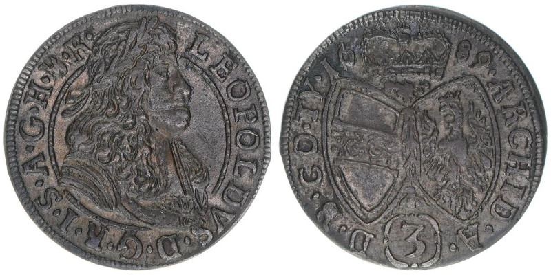 Leopold I. 1657-1705
Tirol. Groschen, 1689. Hall
1,56g
Herinek 1433
ss+