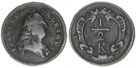 Franz I. Stephan 1745-1765
1/2 Kreuzer, ohne Jahr. Wien
5,50g
ANK 3
ss