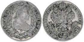 Joseph II. 1780-1792
20 Kreuzer, 1770 A/IC-SK. als Mitregent
Wien
6,50g
ANK 102
ss-