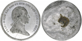 Franz II. (I.) 1792-1835
einseitiges Avers Zinn, ohne Jahr. wohl eine Approbationsvorlage zur Genehmigung durch den Kaiser - selten - ca 40mm
Wien
8,4...