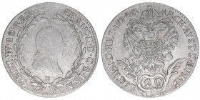 Franz II. (I.) 1792-1835
20 Kreuzer, 1794 B. Kremnitz
6,42g
ANK 40
ss-
