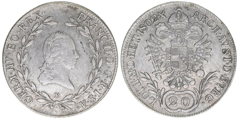 Franz II. (I.) 1792-1835
20 Kreuzer, 1802 B. Kremnitz
6,37g
ANK 40
ss
