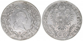 Franz II. (I.) 1792-1835
20 Kreuzer, 1802 B. Kremnitz
6,37g
ANK 40
ss