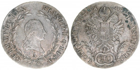 Franz II. (I.) 1792-1835
20 Kreuzer, 1803 A. Wien
6,54g
ANK 40
ss