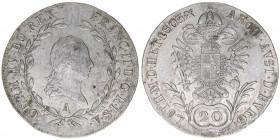 Franz II. (I.) 1792-1835
20 Kreuzer, 1803 A. Wien
6,59g
ANK 40
ss