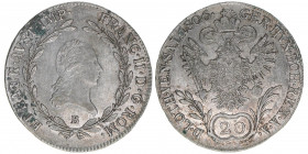 Franz II. (I.) 1792-1835
20 Kreuzer, 1806 B. Kremnitz
6,67g
ANK 41
ss