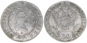 Franz II. (I.) 1792-1835
20 Kreuzer, 1809 A. Kremnitz
6,56g
AKN 42
ss