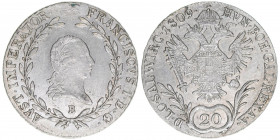 Franz II. (I.) 1792-1835
20 Kreuzer, 1809 B. Kremnitz
6,63g
AKN 42
ss/vz