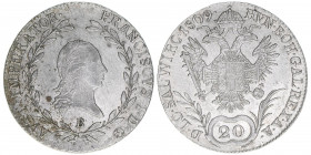 Franz II. (I.) 1792-1835
20 Kreuzer, 1809 B. Kremnitz
6,68g
AKN 42
ss/vz