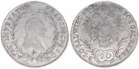 Franz II. (I.) 1792-1835
20 Kreuzer, 1809 G. Nagybanya
6,52g
AKN 42
ss/vz
