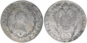Franz II. (I.) 1792-1835
20 Kreuzer, 1810 A. Wien
6,67g
AKN 42
ss