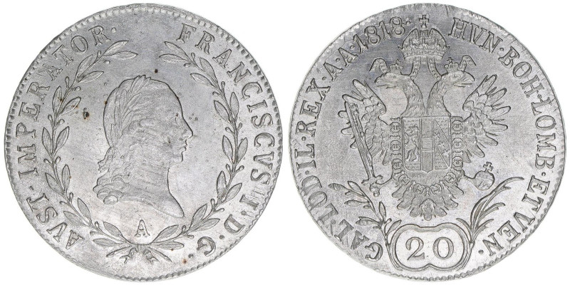 Franz II. (I.) 1792-1835
20 Kreuzer, 1818 A. Wien
6,68g
AKN 44
vz