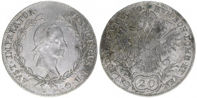 Franz II. (I.) 1792-1835
20 Kreuzer, 1830 A. Wien
6,63g
AKN 46
ss