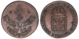 Franz II. (I.) 1792-1835
1/4 Kreuzer, 1816 S. Schmöllnitz
3,11g
J.182
ss+