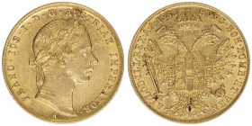 Franz Joseph I. 1848-1916
Dukat, 1853 A. Wien
3,46g
Herinek 76
vz