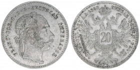 Franz Joseph I. 1848-1916
20 Kreuzer, 1868. Wien
2,71g
ANK 22
vz/stfr