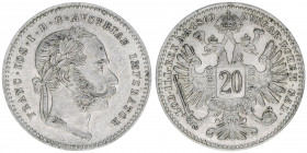 Franz Joseph I. 1848-1916
20 Kreuzer, 1869. Wien
2,67g
ANK 22
vz/stfr